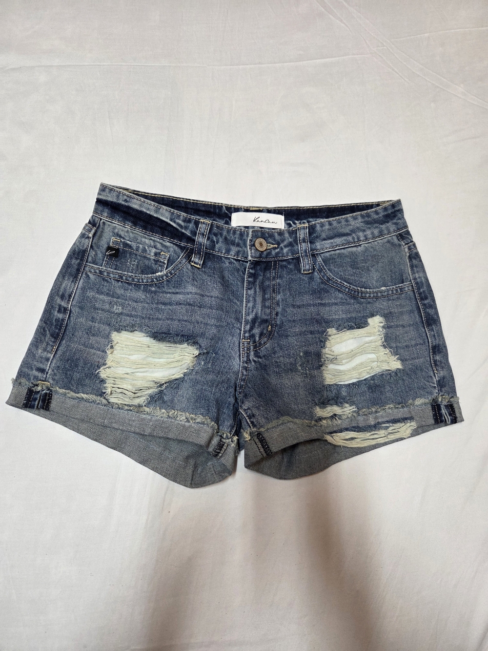 Kenar Distressed Rolled-Hem Denim Shorts - Blue